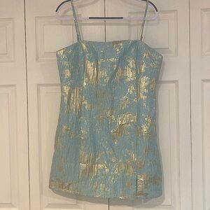 NWT Blue and gold women’s mini dress from Lulus. Size xl.